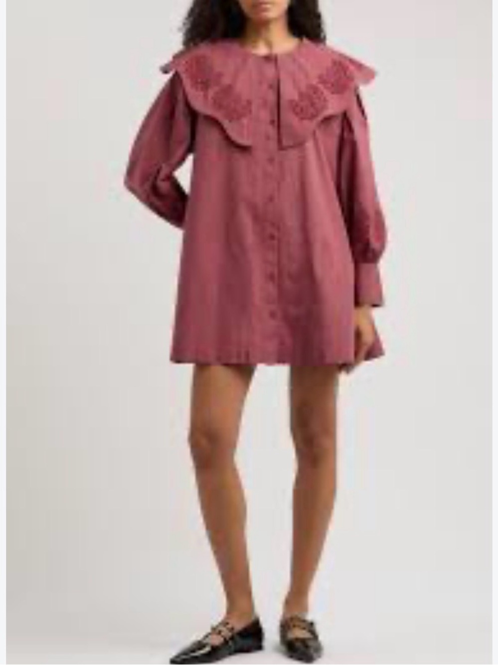 Damson Madder mauve Mimi cotton mini embroidered collar women’s dress is 4 uk 8